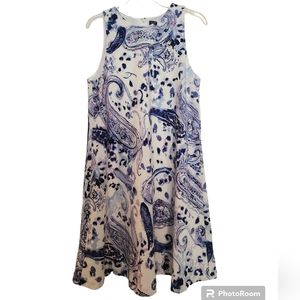 Nwt Lauren Ralph Lauren Blue White Paisley Print Sleeveless A line Dress SZ 14